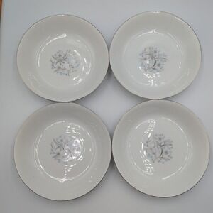 Carlton Fruit Bowls White Fine China Blue Floral Silver Rim Set of 4